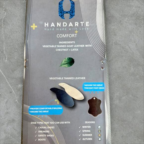 HANDARTE Leather Full Length Dress Shoe Insoles Pair Unisex EU40 US W8.5 / M7 - Picture 4 of 6